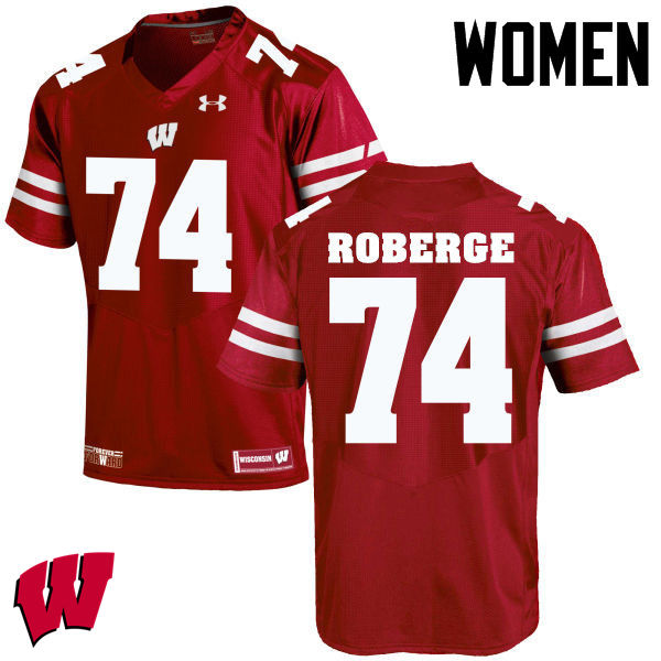 Wisconsin Badgers Women's #74 Gunnar Roberge NCAA Under Armour Authentic Red College Stitched Football Jersey TD40H81RS